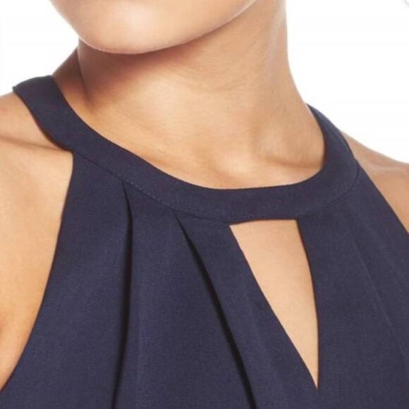 Greylin Melissa Laser Cut Deep Navy Blue Halter Shift Mini Dress sz XS - Picture 4 of 13